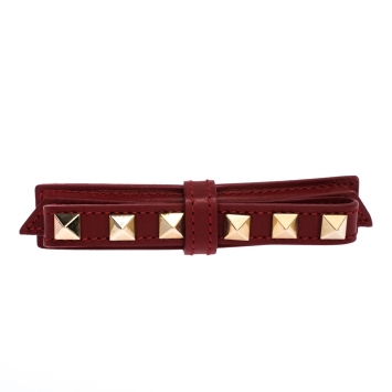 Pre Owned Valentino Rockstud Red Leather Gold Tone Bow Barrette Hair Clip