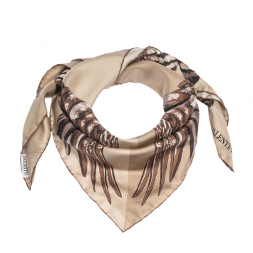 Pre Owned Valentino Beige Eagle Printed Silk Square Scarf