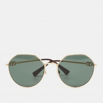 Pre Owned Valentino Black/Gold VA2043 Vlogo Round Sunglasses 