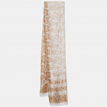 Pre Owned Valentino Beige Floral Lace Print Silk Stole