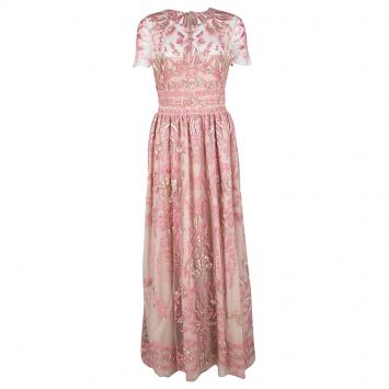 Pre Owned Valentino Pink Sequin Embellished Tulle Gown L