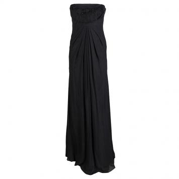 Pre Owned Valentino Black Beaded Silk Strapless Gown S