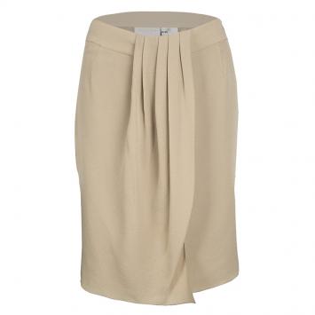 Pre Owned Valentino Beige Silk Draped Skirt M