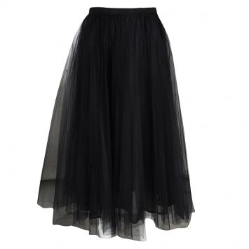 Pre Owned Valentino Black Pleated Tulle Midi Skirt M