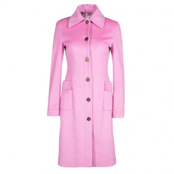 Pre Owned Valentino Pink Cashmere Floral Print Lined Long Coat S