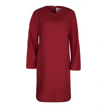 Pre Owned Valentino Red Wool and Silk Long Sleeve Shift Dress M