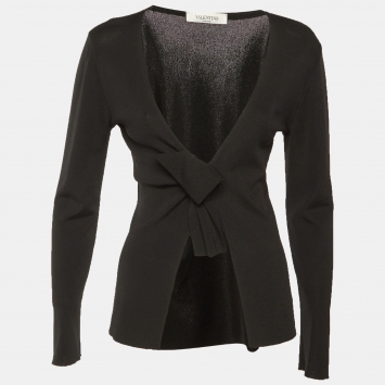 مملوكة مسبقًا Valentino Black Knit Bow Detail Cardigan L
