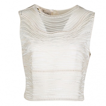 Pre Owned Valentino Boutique Vintage Cream Textured Silk Cutout Detail Sleeveless Crop Top XL