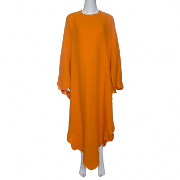 Pre Owned Valentino Mustard Yellow Scalloped Edge Kaftan Style Silk Tunic M