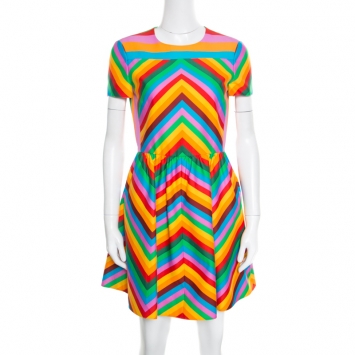 Pre Owned Valentino Multicolor Rainbow Chevron Striped Bambolina Dress S