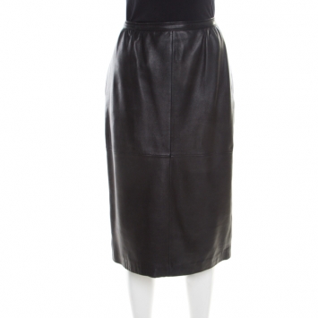 Pre Owned Valentino For Neiman Marcus Vintage Black Leather Midi Skirt M