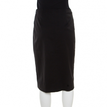 Pre Owned Valentino Black Wool Gabardine Pencil Skirt S
