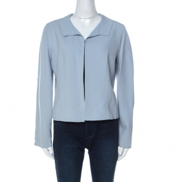Pre Owned Valentino Boutique Pale Blue Wool Open Front Blazer L