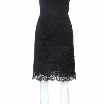 Pre Owned Valentino Black Cotton Guipure Lace Short Skirt S