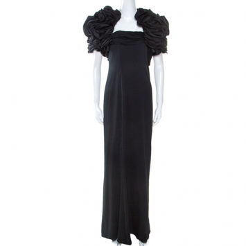 Pre Owned Valentino Black Silk Bow Detail Strapless Gown and Ruffled Bolero Set L