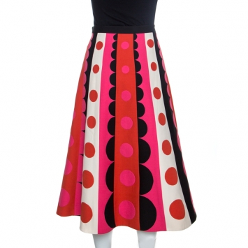 Pre Owned Valentino Multicolored Abstract Pattern Wool Crepe Midi Skirt S