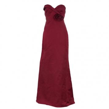 Pre Owned Valentino Strapless Rosette Detail Silk Gown M