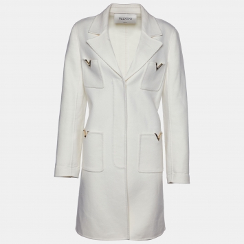 Pre Owned Valentino Ivory White Wool & Angora Button Front Coat M
