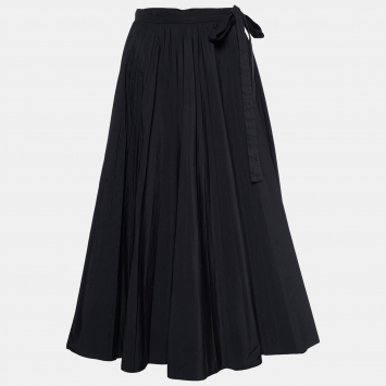 Pre Owned Valentino Black Cotton Blend Pleated Wrap Skirt S