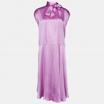 Pre Owned Valentino Pink Sateen Neck Tie Detail Oversized Midi Dress M