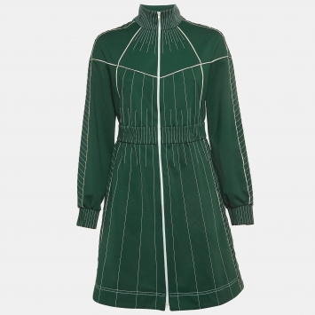 Pre Owned Valentino Green Embroidered Silk and Jersey Zipper Mini Dress M