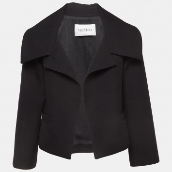 Pre Owned Valentino Black Gabardine Wool Crop Jacket M