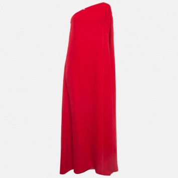 Pre Owned Valentino Red Silk One Shoulder Maxi Dress L