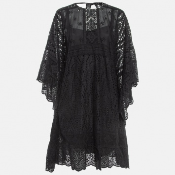 Pre Owned Valentino Black Eyelet Embroidered Cotton Kaftan M