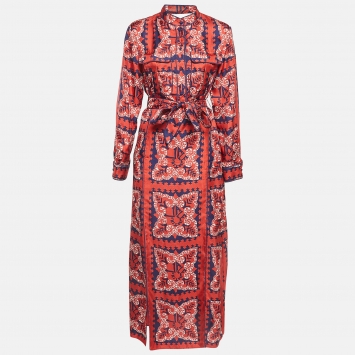 Pre Owned Valentino Multicolor Printed Silk Maxi Shirt Dress L