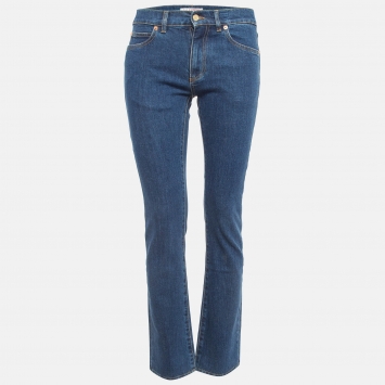 Pre Owned Valentino Blue V Embellished Denim Skinny Jeans S Waist 26"