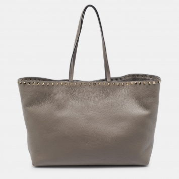 Pre Owned Valentino Beige Grainy Leather Rockstud Tote