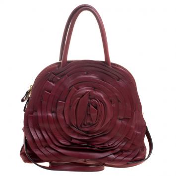 Pre Owned Valentino Red Leather Petale Rose Dome Satchel