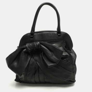Pre Owned Valentino Black Leather and Mesh Bow Tote