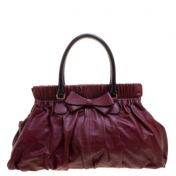 Pre Owned Valentino Burgundy Leather Bow Satchel