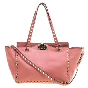 Pre Owned Valentino Vivid Tangerine Leather Small Rockstud Tote
