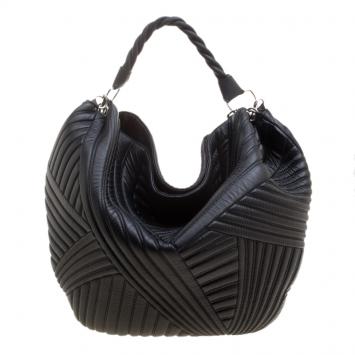 Pre Owned Valentino Black Leather Braided Stitch Hobo