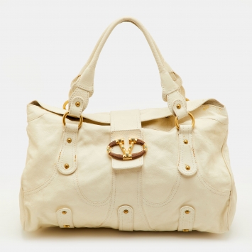 Pre Owned Valentino Catch VLogo Cream Leather Satchel