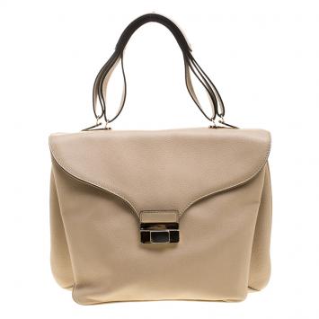 Pre Owned Valentino Beige Smooth Leather Flap Bag 