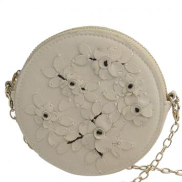 Pre Owned Valentino Light Grey Floral Leather Chain Coin Purse