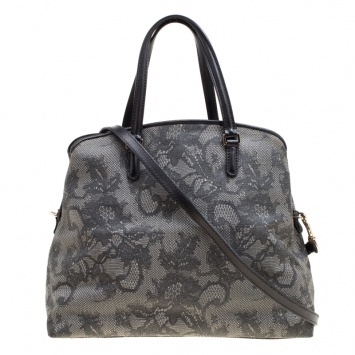 مملوكة مسبقًا Valentino Grey Lace Print Coated Canvas Satchel