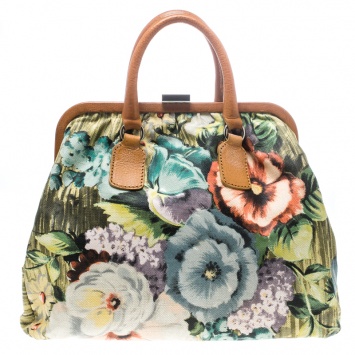 Pre Owned Valentino Multicolor Floral Print Canvas Frame Satchel