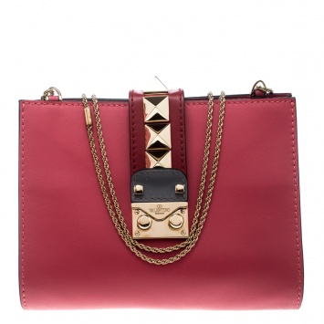 Pre Owned Valentino Pink/Green Leather Chain Clutch