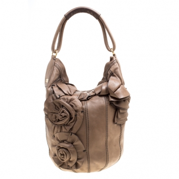 Pre Owned Valentino Khaki Brown Leather Bucket Hobo