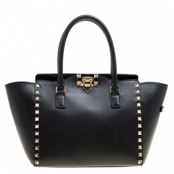 Pre Owned Valentino Black Leather Rockstud Top Handle Bag