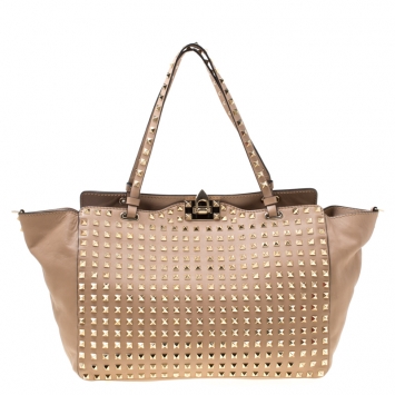Pre Owned Valentino Beige Leather Medium Studded Rockstud Tote