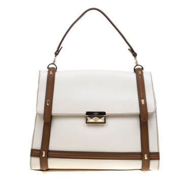Pre Owned Valentino White/Brown Leather Satchel