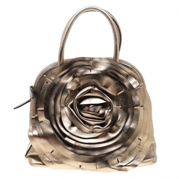 Pre Owned Valentino Metallic Patent Leather Petale Rose Top Handle Bag