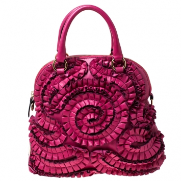 Pre Owned Valentino Pink Leather Ruffled Petale Rose Satchel