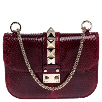 Pre Owned Valentino Red Rockstud Python Small Glam Lock Flap Bag