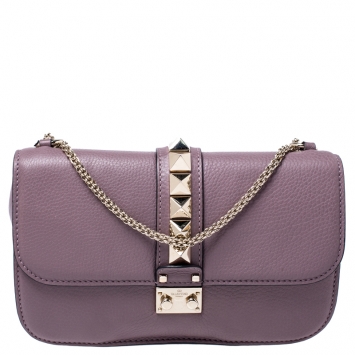 Pre Owned Valentino Old Rose Leather Rockstud Medium Glam Lock Flap Bag